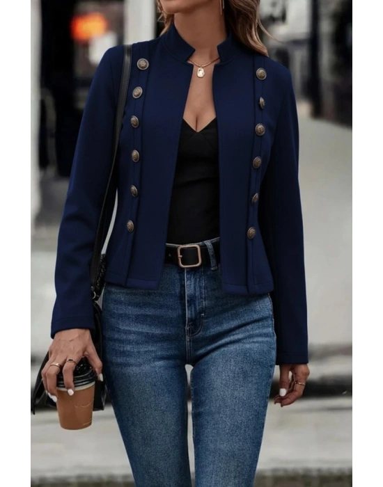 Kadın Uzun Kollu Hakim Yaka Yanlardan Düğmeli Kısa Süet Ceket