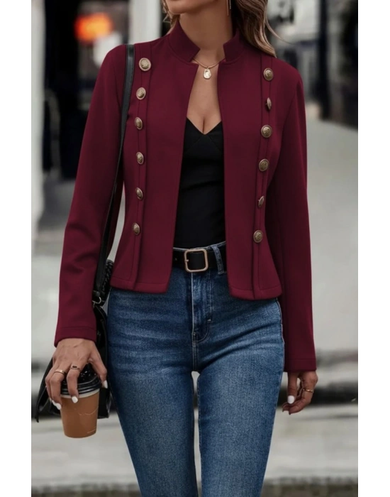 Kadın Uzun Kollu Hakim Yaka Yanlardan Düğmeli Kısa Süet Ceket