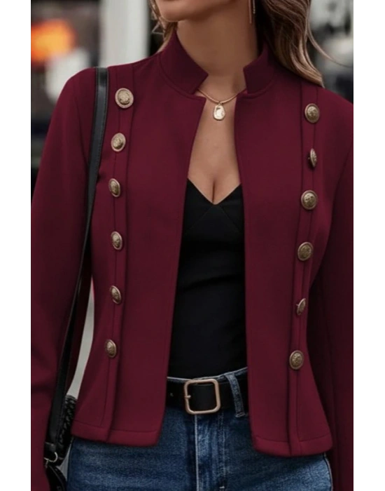 Kadın Uzun Kollu Hakim Yaka Yanlardan Düğmeli Kısa Süet Ceket