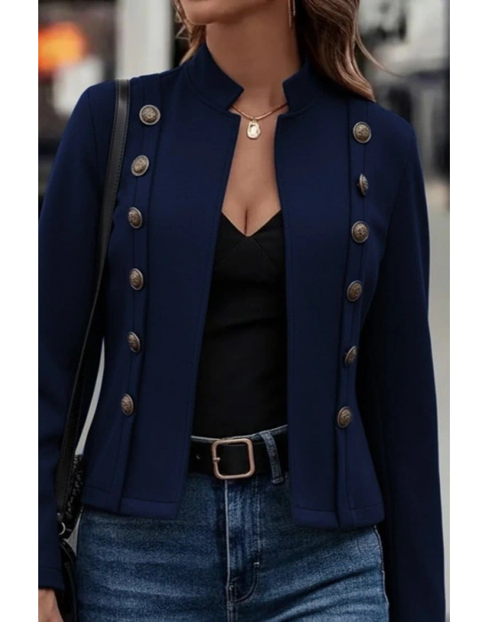 Kadın Uzun Kollu Hakim Yaka Yanlardan Düğmeli Kısa Süet Ceket