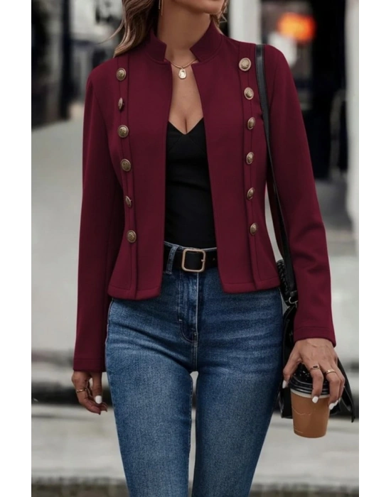 Kadın Uzun Kollu Hakim Yaka Yanlardan Düğmeli Kısa Süet Ceket