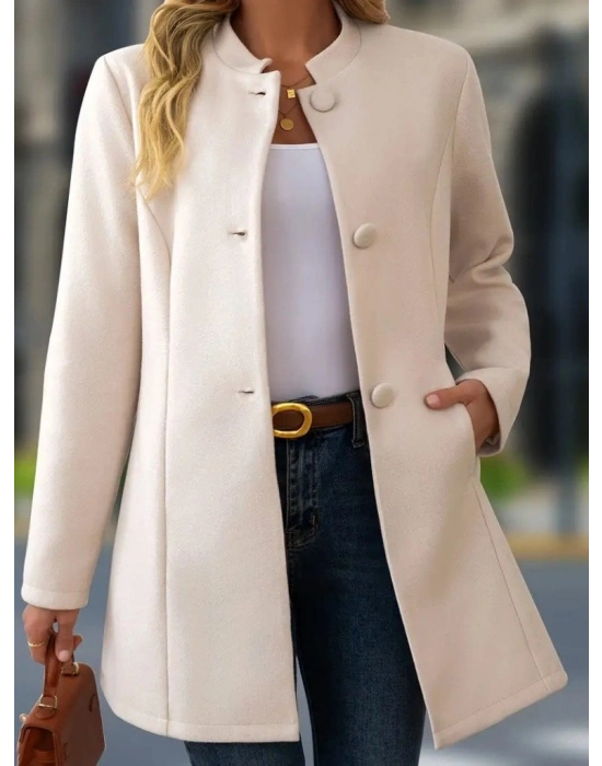 Kadın Uzun Kollu Hakim Yakalı önden Düğmeli Cep Detaylı Kısa Kaşe Kaban