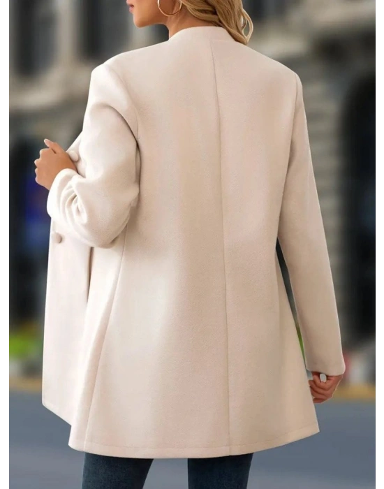 Kadın Uzun Kollu Hakim Yakalı önden Düğmeli Cep Detaylı Kısa Kaşe Kaban