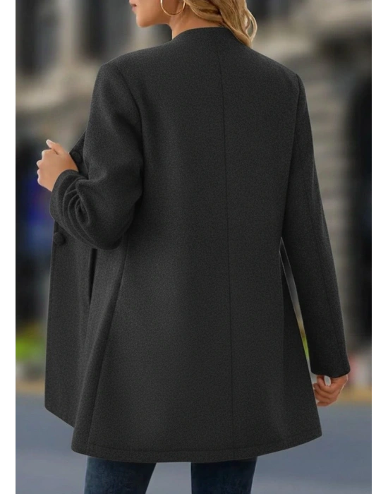 Kadın Uzun Kollu Hakim Yakalı önden Düğmeli Cep Detaylı Kısa Kaşe Kaban