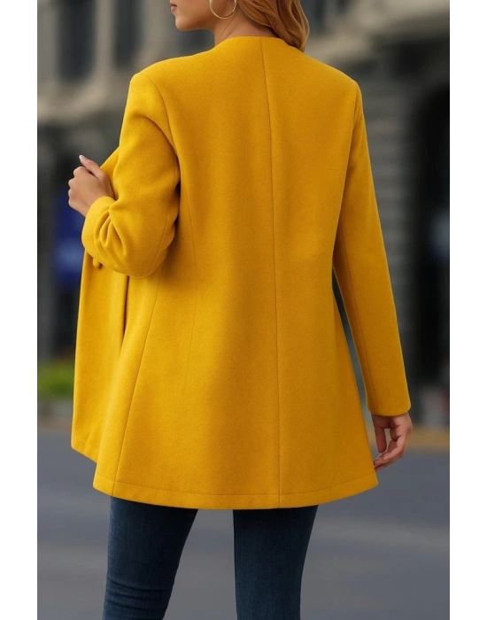 Kadın Uzun Kollu Hakim Yakalı önden Düğmeli Cep Detaylı Kısa Kaşe Kaban