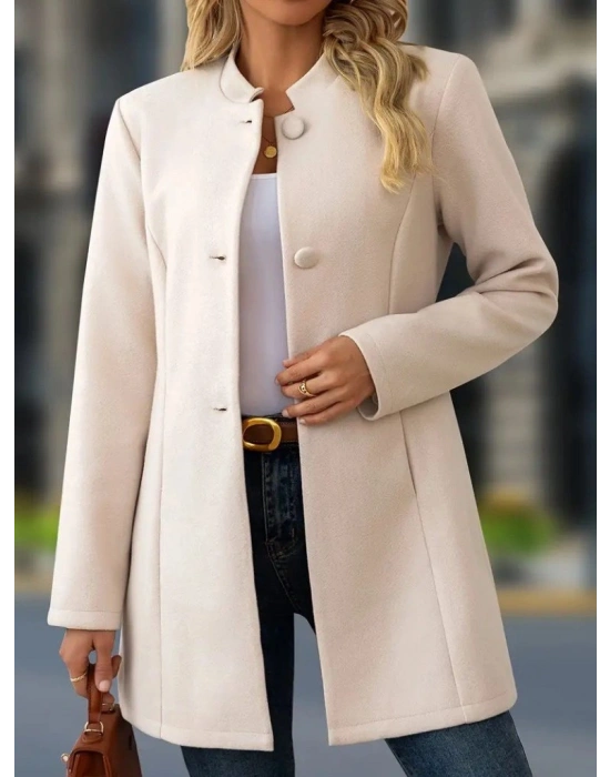 Kadın Uzun Kollu Hakim Yakalı önden Düğmeli Cep Detaylı Kısa Kaşe Kaban