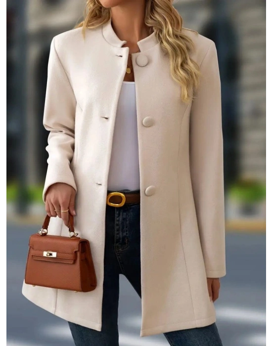 Kadın Uzun Kollu Hakim Yakalı önden Düğmeli Cep Detaylı Kısa Kaşe Kaban