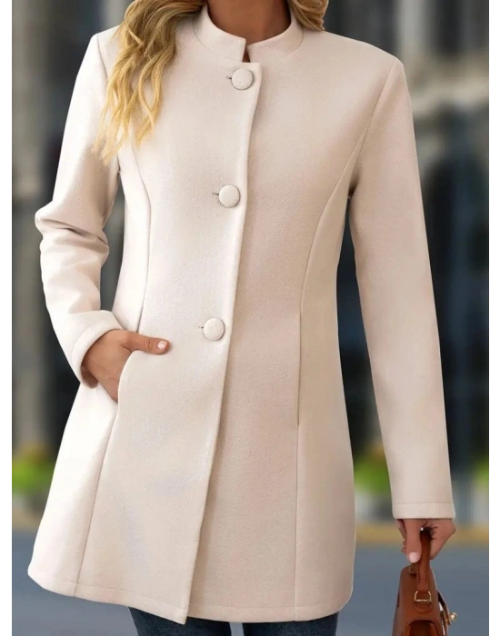 Kadın Uzun Kollu Hakim Yakalı önden Düğmeli Cep Detaylı Kısa Kaşe Kaban