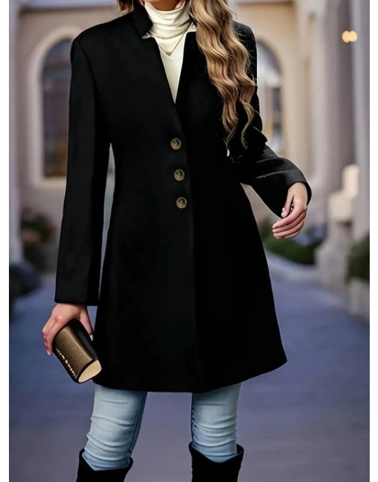 Kadın Uzun Kollu Hakim Yakalı önden Düğmeli Ithal Kaşe Astarsız Kısa Kaban