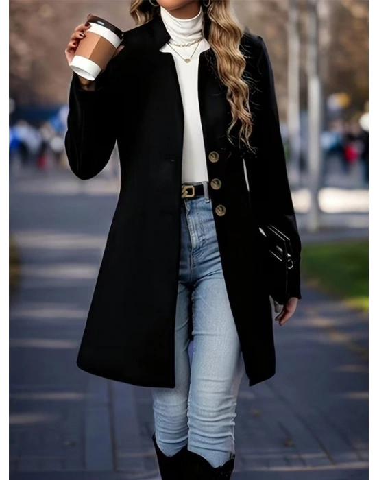 Kadın Uzun Kollu Hakim Yakalı önden Düğmeli Ithal Kaşe Astarsız Kısa Kaban