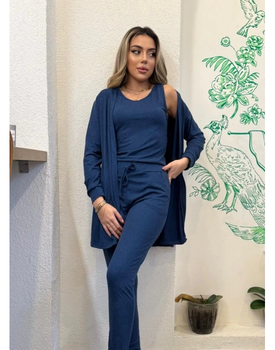 Kadın Uzun Kollu Hırka Atlet Ve Eşofman Yün Viskon üçlü Takım