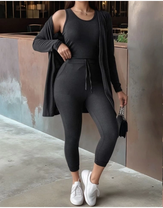 Kadın Uzun Kollu Hırka Atlet Ve Eşofman Yün Viskon üçlü Takım