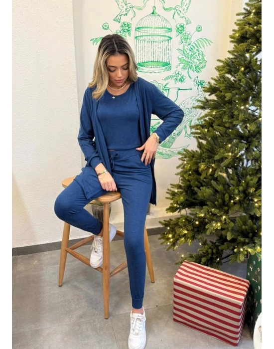 Kadın Uzun Kollu Hırka Atlet Ve Eşofman Yün Viskon üçlü Takım