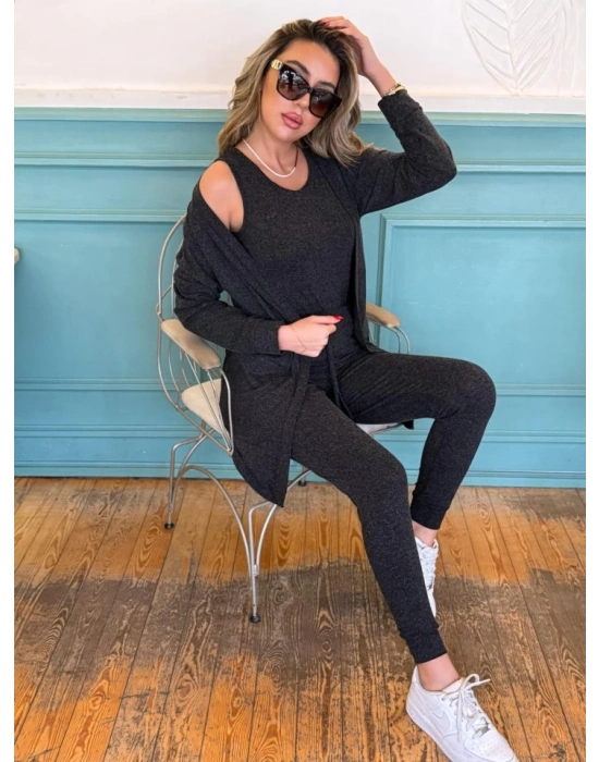 Kadın Uzun Kollu Hırka Atlet Ve Eşofman Yün Viskon üçlü Takım