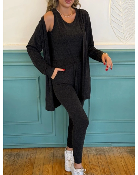 Kadın Uzun Kollu Hırka Atlet Ve Eşofman Yün Viskon üçlü Takım