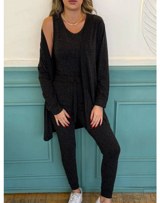 Kadın Uzun Kollu Hırka Atlet Ve Eşofman Yün Viskon üçlü Takım