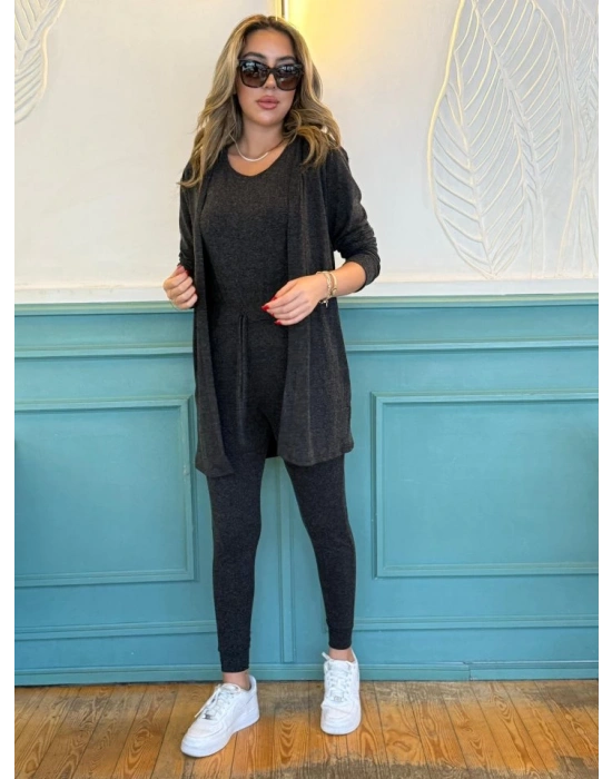 Kadın Uzun Kollu Hırka Atlet Ve Eşofman Yün Viskon üçlü Takım