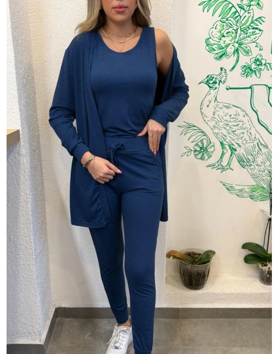 Kadın Uzun Kollu Hırka Atlet Ve Eşofman Yün Viskon üçlü Takım