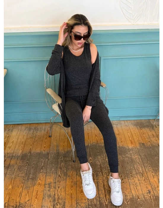 Kadın Uzun Kollu Hırka Atlet Ve Eşofman Yün Viskon üçlü Takım