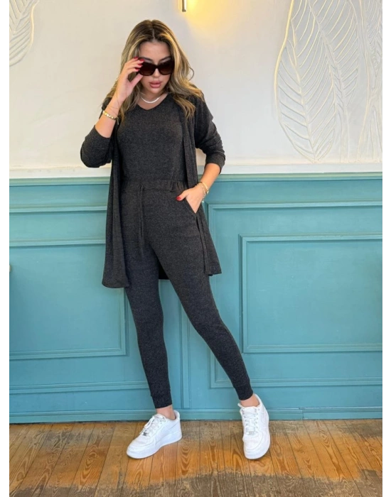 Kadın Uzun Kollu Hırka Atlet Ve Eşofman Yün Viskon üçlü Takım