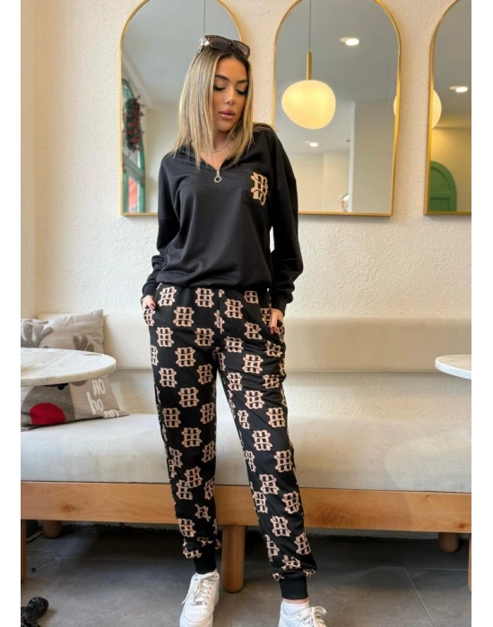 Kadın Uzun Kollu Iki Iplik Kumaş Fermuar Ve Cep Detay Kapüşonlu Ikili Takım