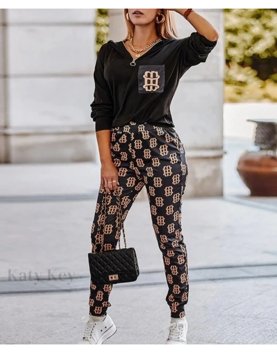 Kadın Uzun Kollu Iki Iplik Kumaş Fermuar Ve Cep Detay Kapüşonlu Ikili Takım