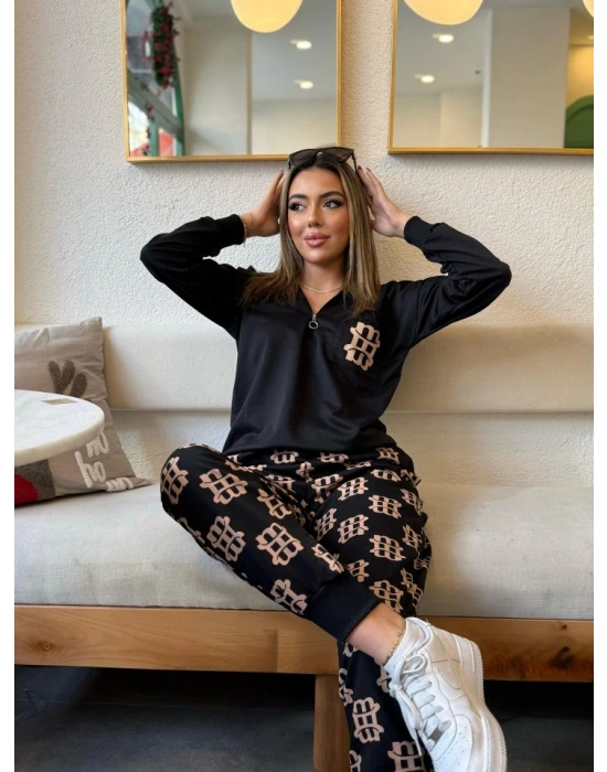 Kadın Uzun Kollu Iki Iplik Kumaş Fermuar Ve Cep Detay Kapüşonlu Ikili Takım