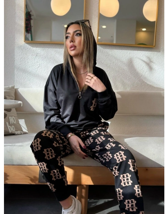 Kadın Uzun Kollu Iki Iplik Kumaş Fermuar Ve Cep Detay Kapüşonlu Ikili Takım