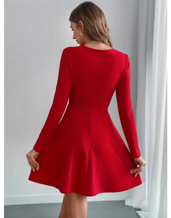 Kadın Uzun Kollu Inci Yakalı Kısa Ithal Krep Elbise