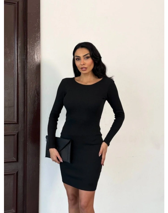 Kadın Uzun Kollu ırt Dekoltesi Ve Fiyonk Detay ini Elbise