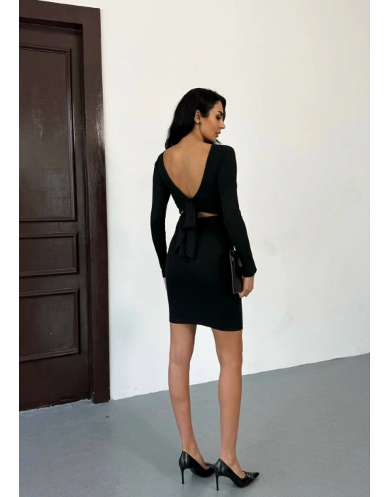 Kadın Uzun Kollu ırt Dekoltesi Ve Fiyonk Detay ini Elbise