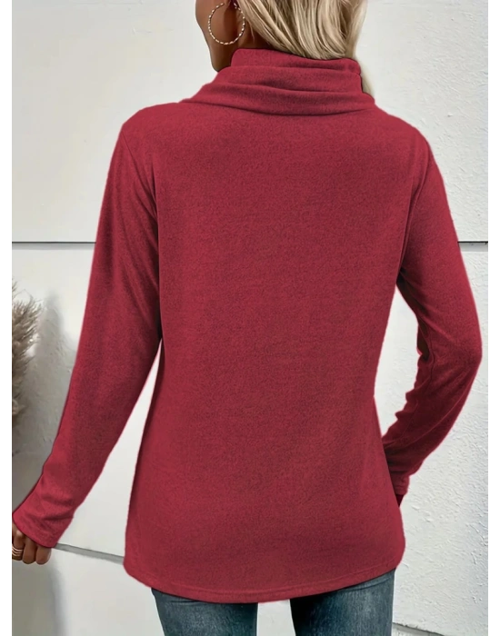 Kadın Uzun Kollu Kapişon Yaka Düğmeli Yumoş Bluz