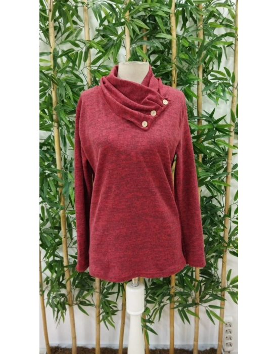 Kadın Uzun Kollu Kapişon Yaka Düğmeli Yumoş Bluz