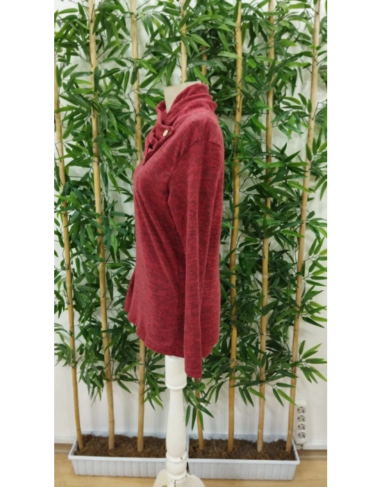 Kadın Uzun Kollu Kapişon Yaka Düğmeli Yumoş Bluz