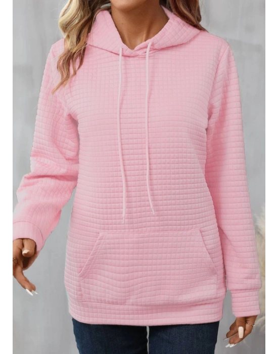 Kadın Uzun Kollu Kapşonlu Bağcıklı Cepli Capitone Sweatshirt