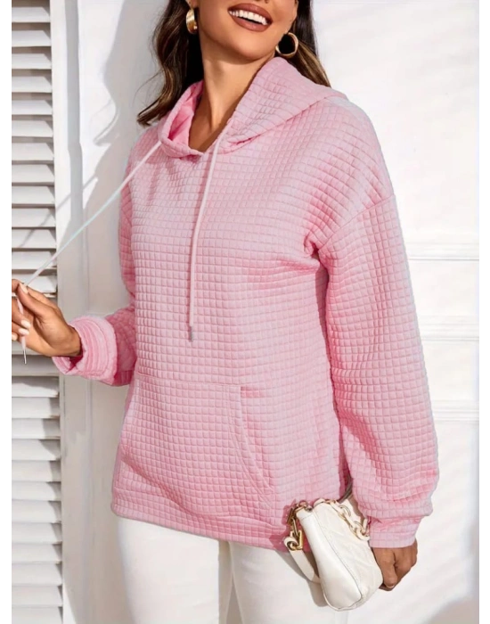 Kadın Uzun Kollu Kapşonlu Bağcıklı Cepli Capitone Sweatshirt