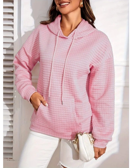 Kadın Uzun Kollu Kapşonlu Bağcıklı Cepli Capitone Sweatshirt