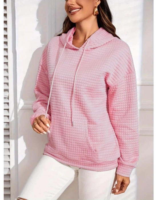 Kadın Uzun Kollu Kapşonlu Bağcıklı Cepli Capitone Sweatshirt