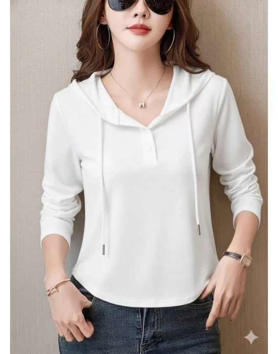 Kadın Uzun Kollu Kapşonlu Bağcıklı Düğmeli Viskon Iki Iplik Bluz