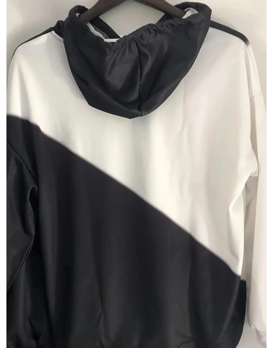 Kadın Uzun Kollu Kapşonlu Bağcıklı Kedi Desenli şardonlu Dalgıç Bluz