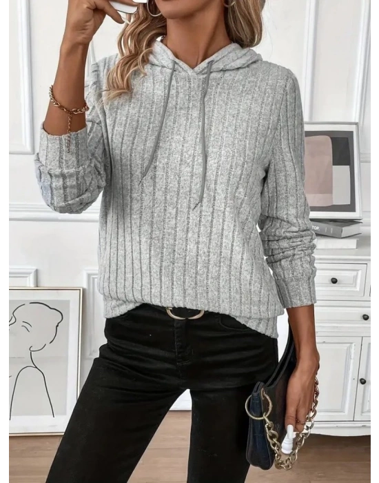 Kadın Uzun Kollu Kapşonlu Bağcıklı şardonlu Kaşkorse Bluz