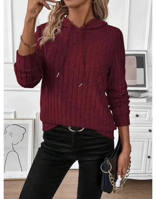Kadın Uzun Kollu Kapşonlu Bağcıklı şardonlu Kaşkorse Bluz
