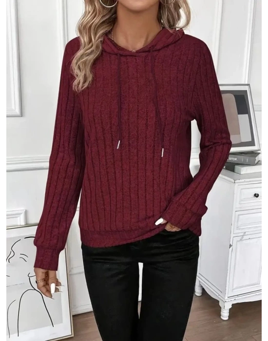 Kadın Uzun Kollu Kapşonlu Bağcıklı şardonlu Kaşkorse Bluz