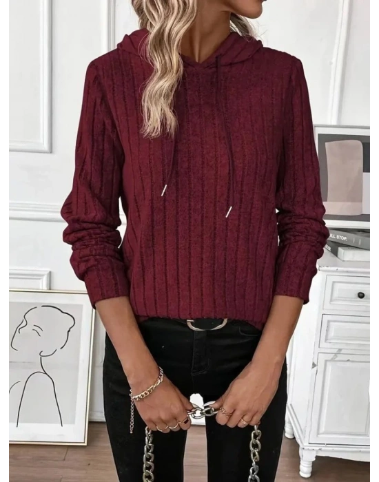 Kadın Uzun Kollu Kapşonlu Bağcıklı şardonlu Kaşkorse Bluz