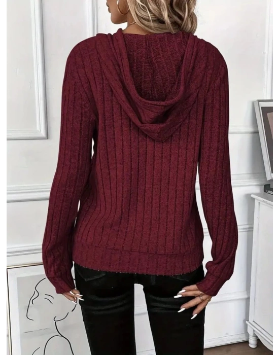 Kadın Uzun Kollu Kapşonlu Bağcıklı şardonlu Kaşkorse Bluz