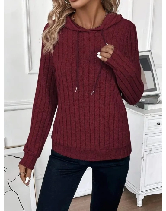 Kadın Uzun Kollu Kapşonlu Bağcıklı şardonlu Kaşkorse Bluz