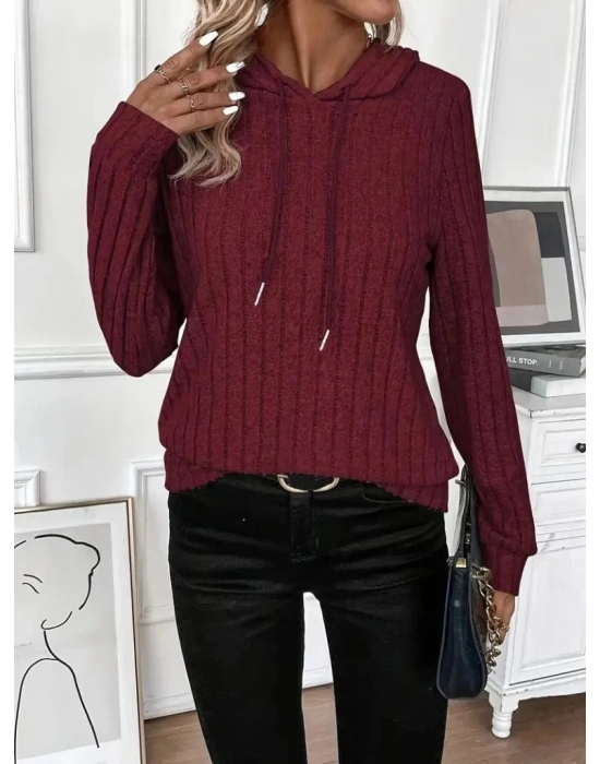 Kadın Uzun Kollu Kapşonlu Bağcıklı şardonlu Kaşkorse Bluz