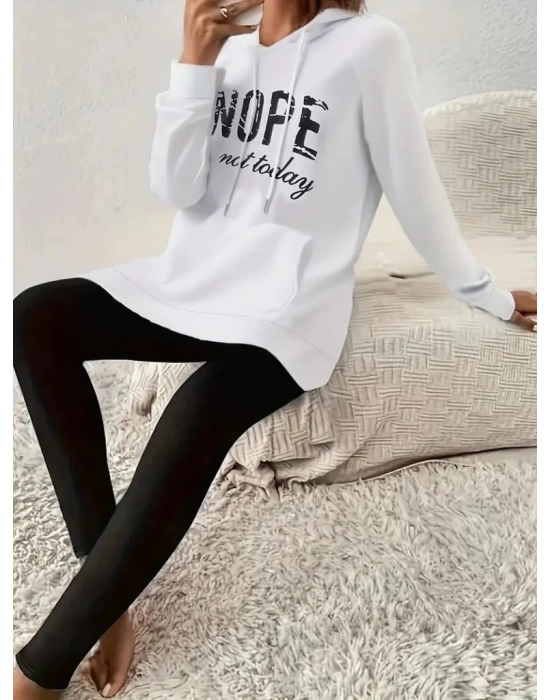 Kadın Uzun Kollu Kapşonlu Bağcıklı Viskon Iki Iplik Sweat