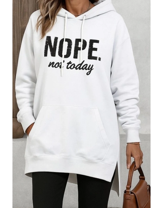 Kadın Uzun Kollu Kapşonlu Bağcıklı Viskon Iki Iplik Sweat