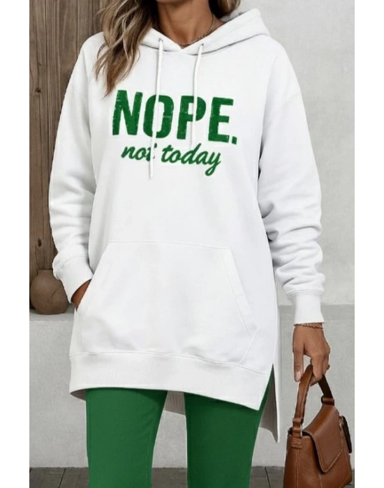 Kadın Uzun Kollu Kapşonlu Bağcıklı Viskon Iki Iplik Sweat